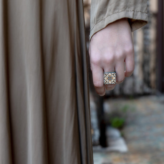 ANELLO artigianale maiolica in ottone, design moderno, fatta a mano in Italia, SICILIA