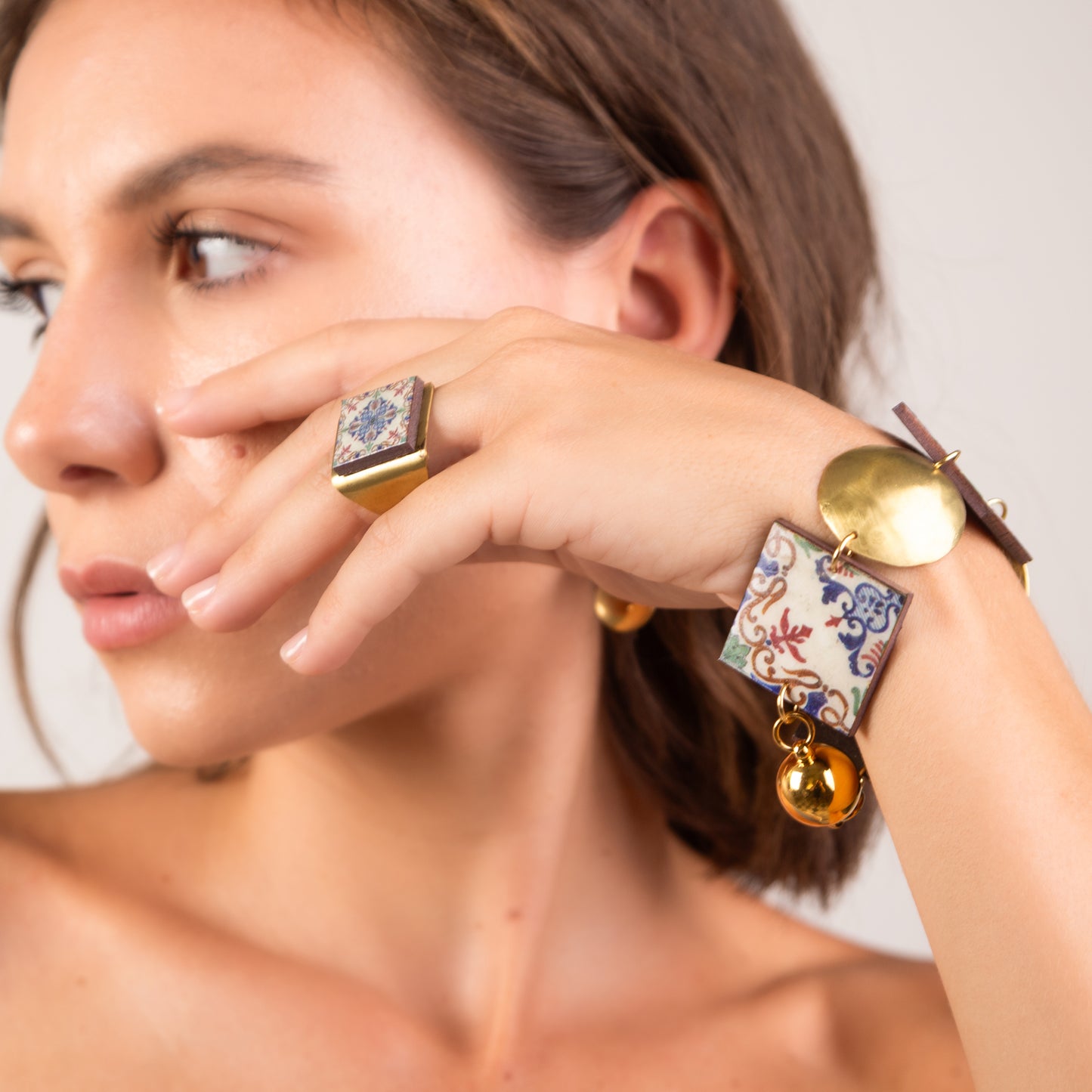 BRACCIALE artigianale maiolica in ottone, design moderno, fatta a mano in Italia, SICILIA