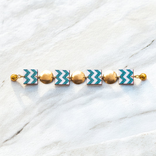 BRACCIALE artigianale maiolica in ottone, design moderno, fatta a mano in Italia, SICILIA