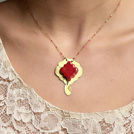 Collana artigianale ceramica in ottone, design moderno, fatta a mano in Italia, SICILIA