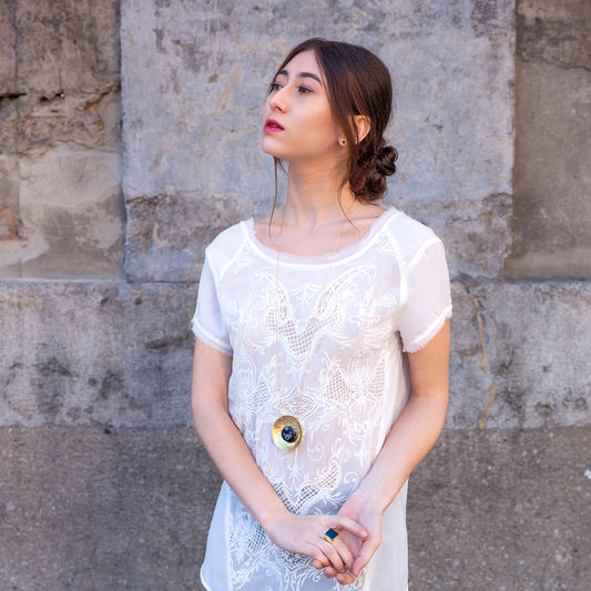 Collana artigianale ceramica in ottone, design moderno, fatta a mano in Italia, SICILIA