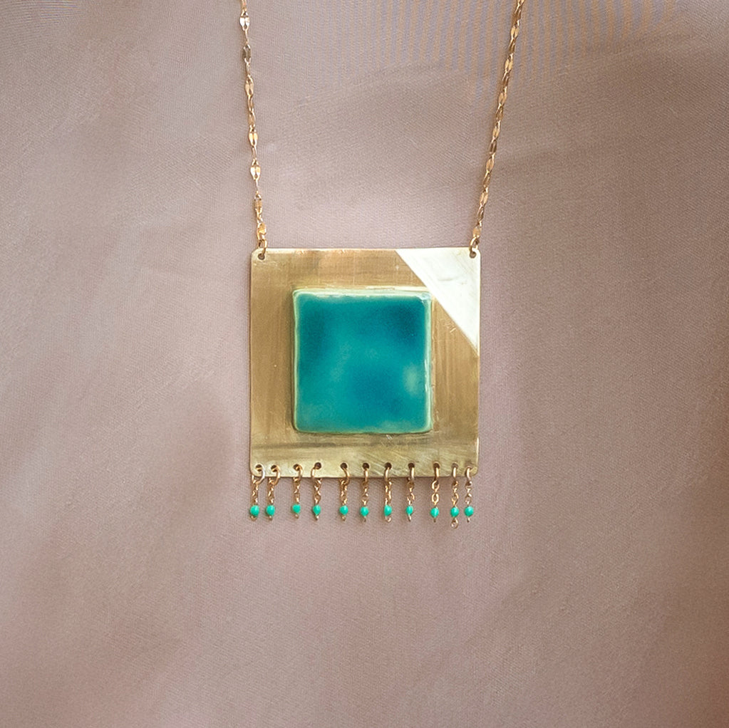 COLLANA artigianali ceramica in ottone, design moderno, fatta a mano in Italia, SICILIA