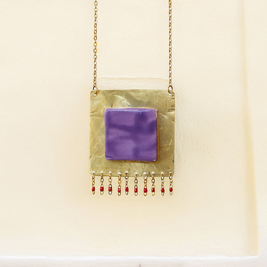 Collana artigianale ceramica in ottone, design moderno, fatta a mano in Italia, SICILIA