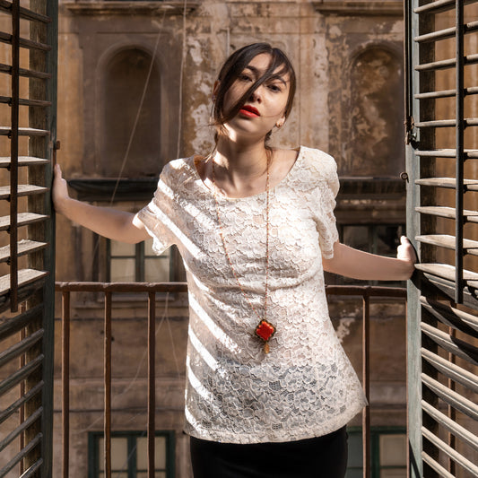 Collana artigianale ceramica in ottone, design moderno, fatta a mano in Italia, SICILIA