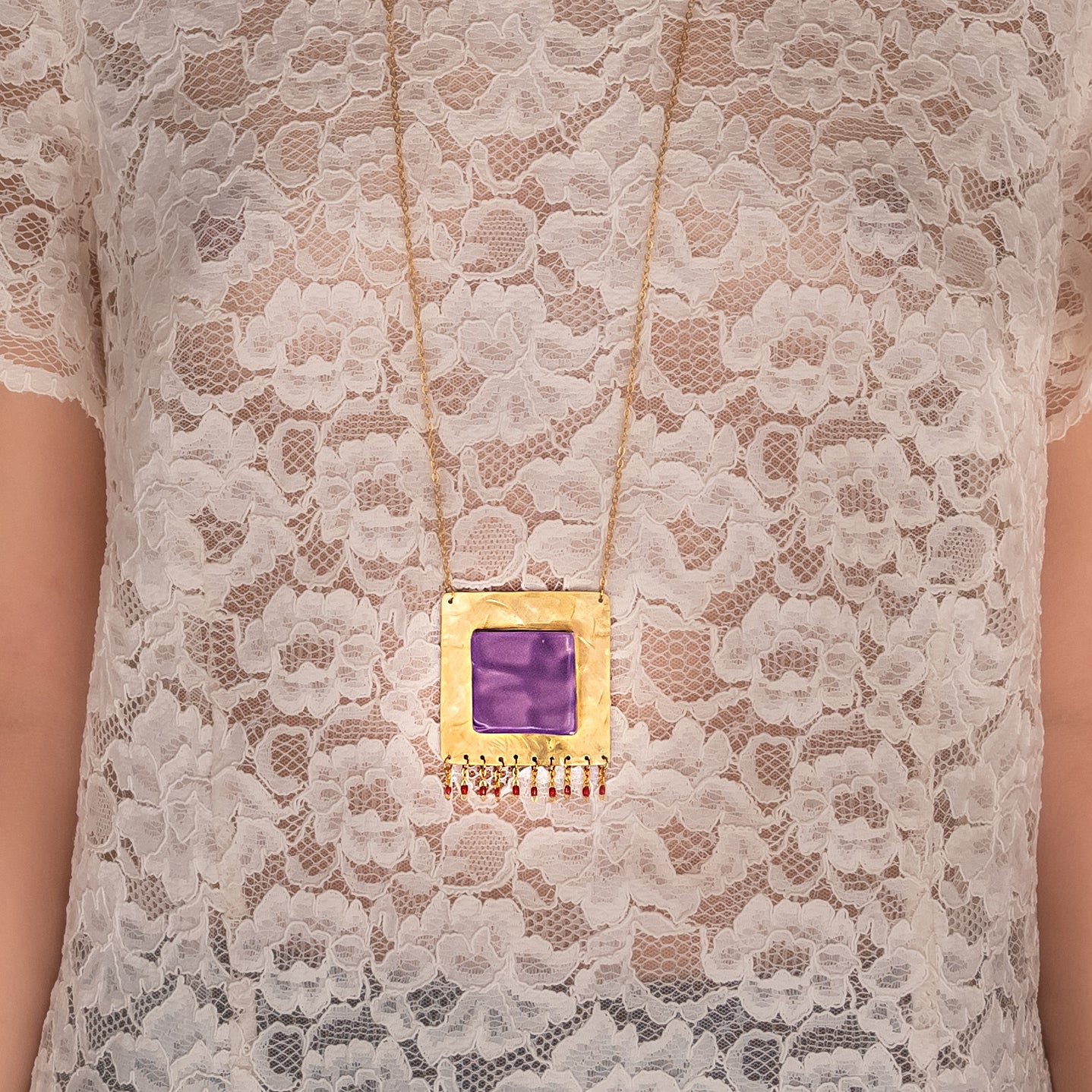 Collana artigianale ceramica in ottone, design moderno, fatta a mano in Italia, SICILIA