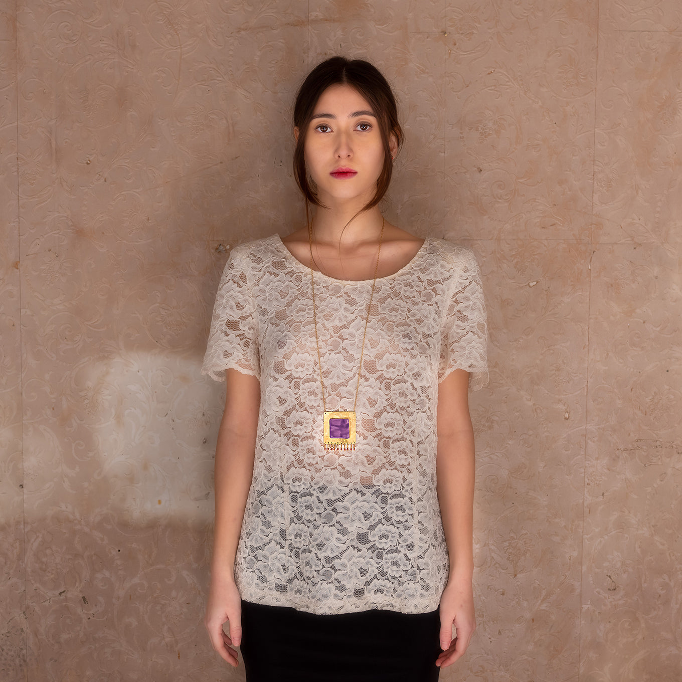 Collana artigianale ceramica in ottone, design moderno, fatta a mano in Italia, SICILIA