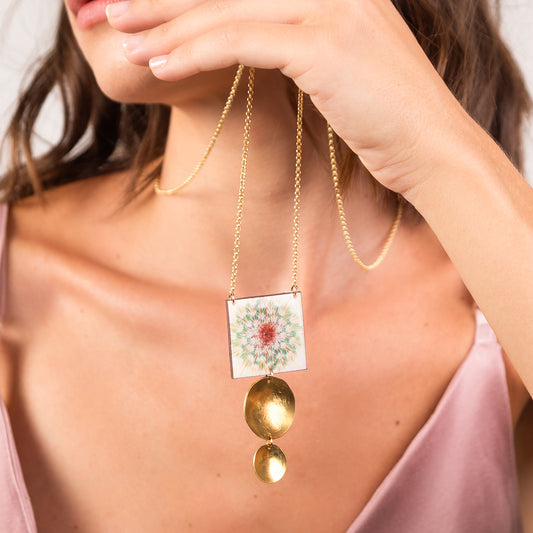 Collana artigianale FIORI in ottone, design moderno, fatta a mano in Italia, SICILIA