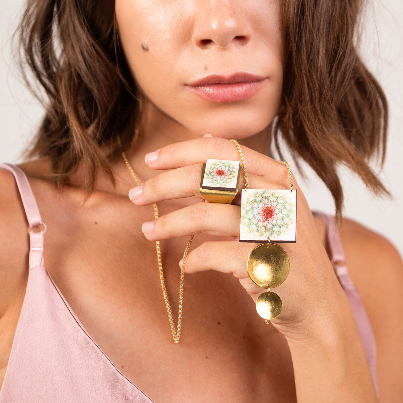 Collana artigianale FIORI in ottone, design moderno, fatta a mano in Italia, SICILIA