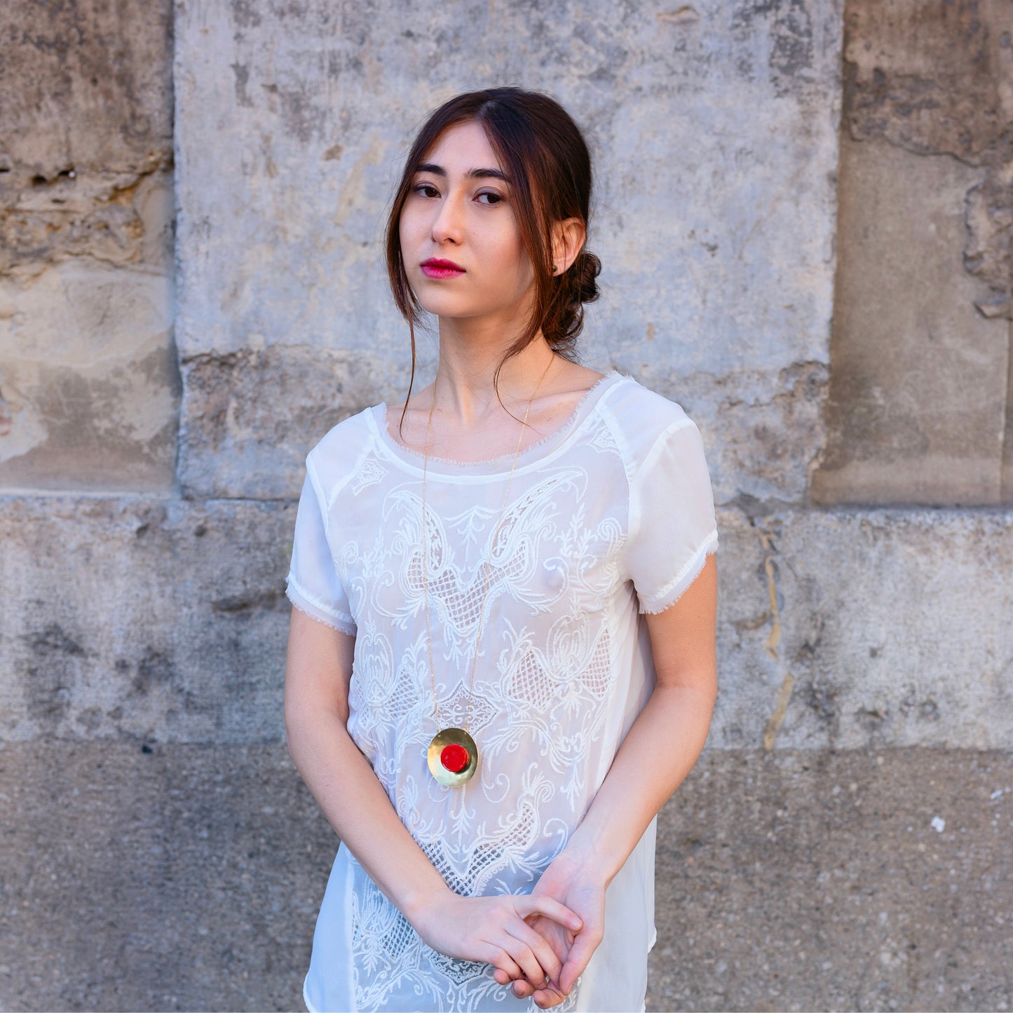 Collana artigianale maiolica in ottone, design moderno, fatta a mano in Italia, SICILIA