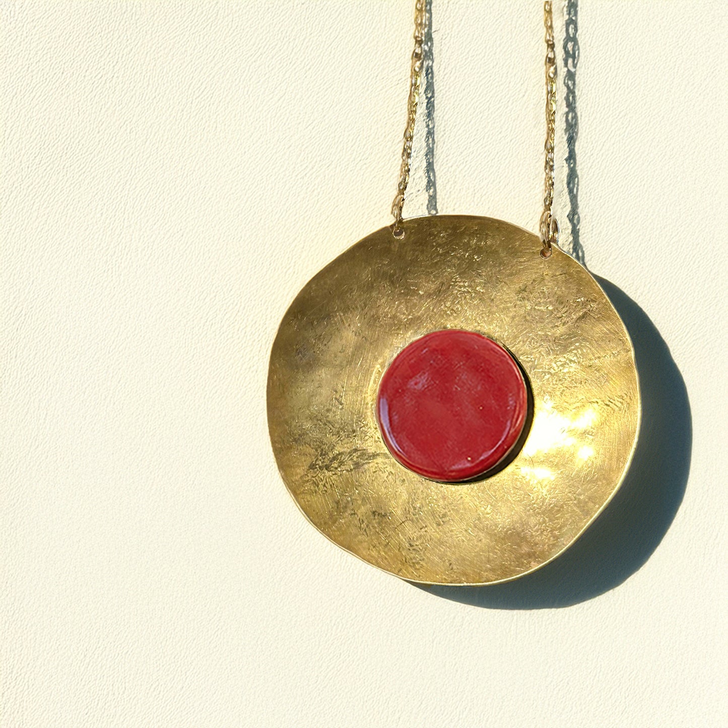 Collana artigianale maiolica in ottone, design moderno, fatta a mano in Italia, SICILIA