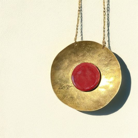 Collana artigianale maiolica in ottone, design moderno, fatta a mano in Italia, SICILIA