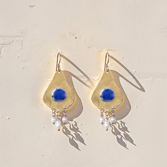 Orecchini artigianali ceramica in ottone, design moderno, fatta a mano in Italia, SICILIA