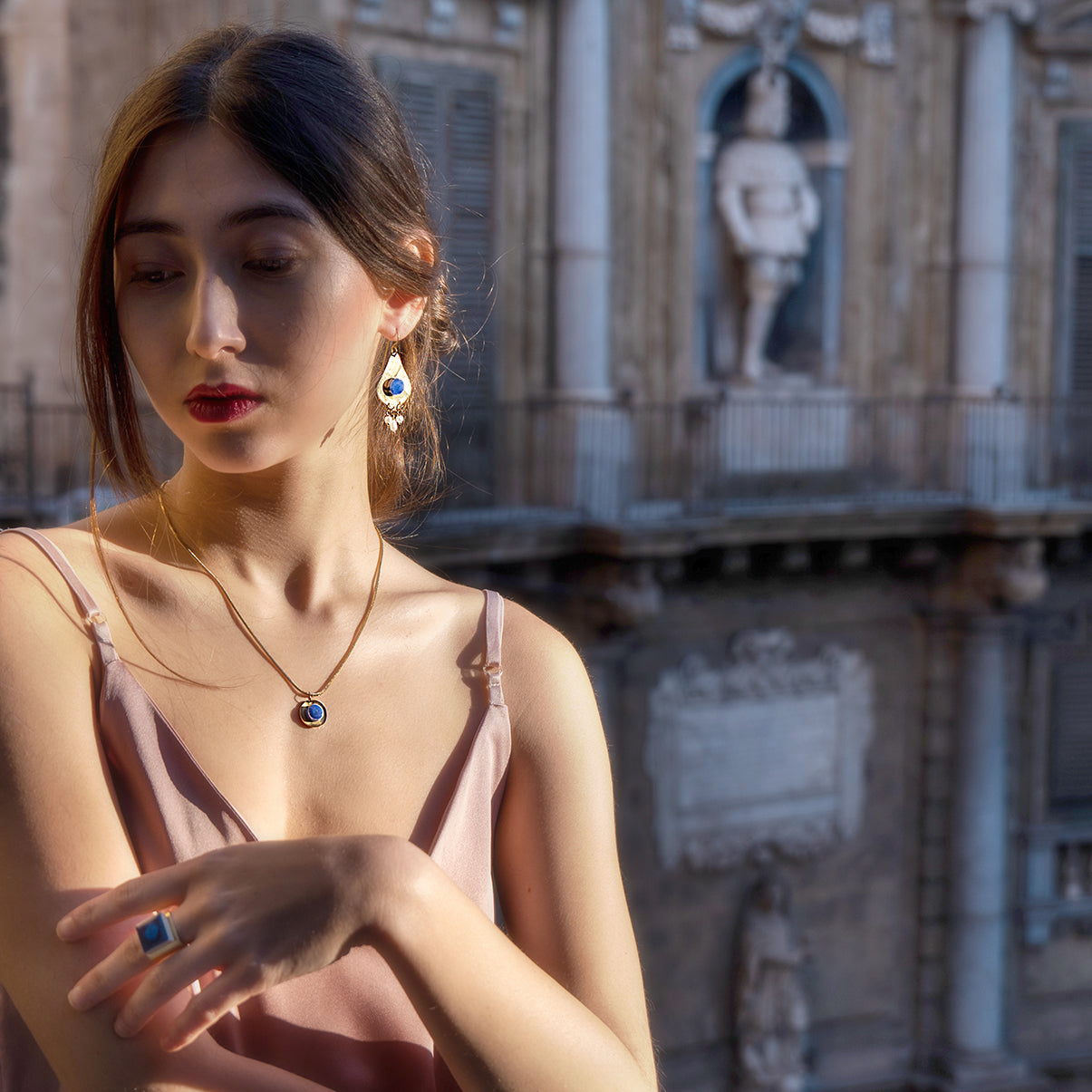 Orecchini artigianali ceramica in ottone, design moderno, fatta a mano in Italia, SICILIA