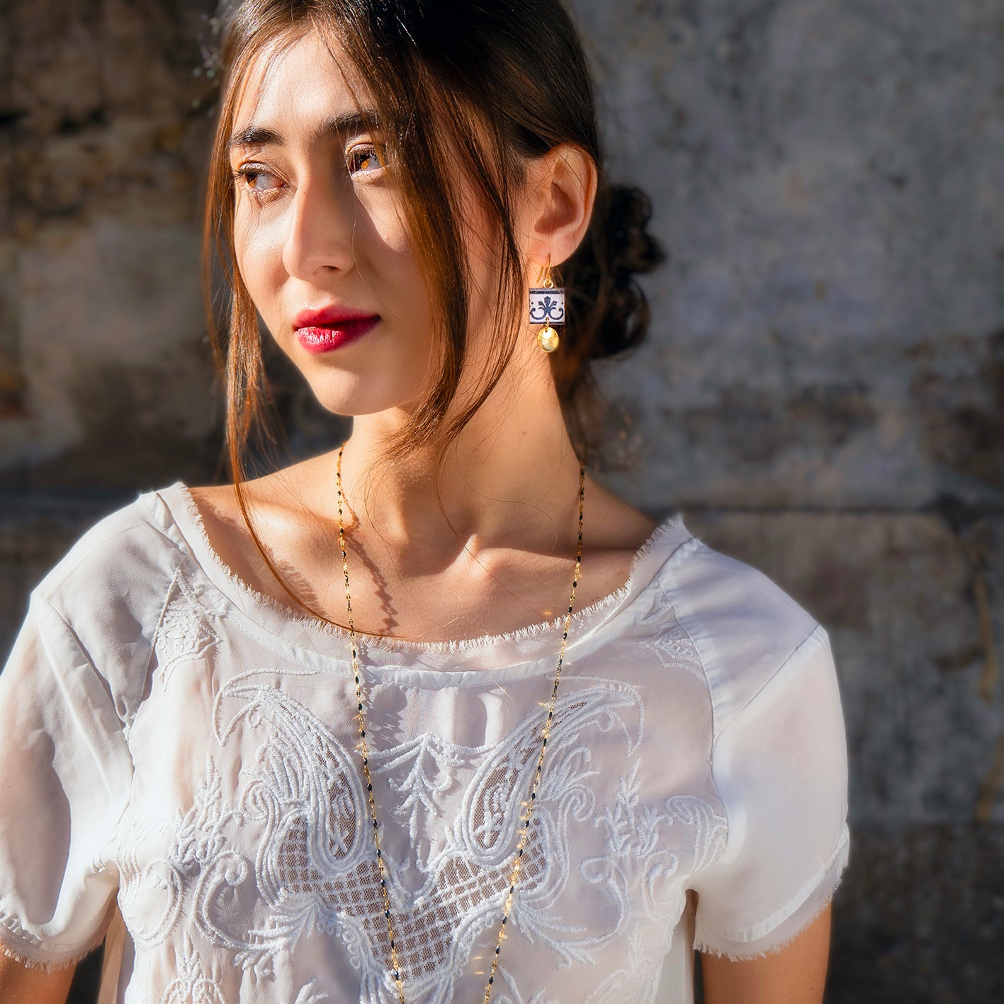 Orecchini artigianali ceramica in ottone, design moderno, fatta a mano in Italia, SICILIA