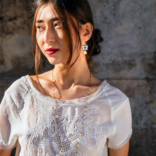 Orecchini artigianali ceramica in ottone, design moderno, fatta a mano in Italia, SICILIA