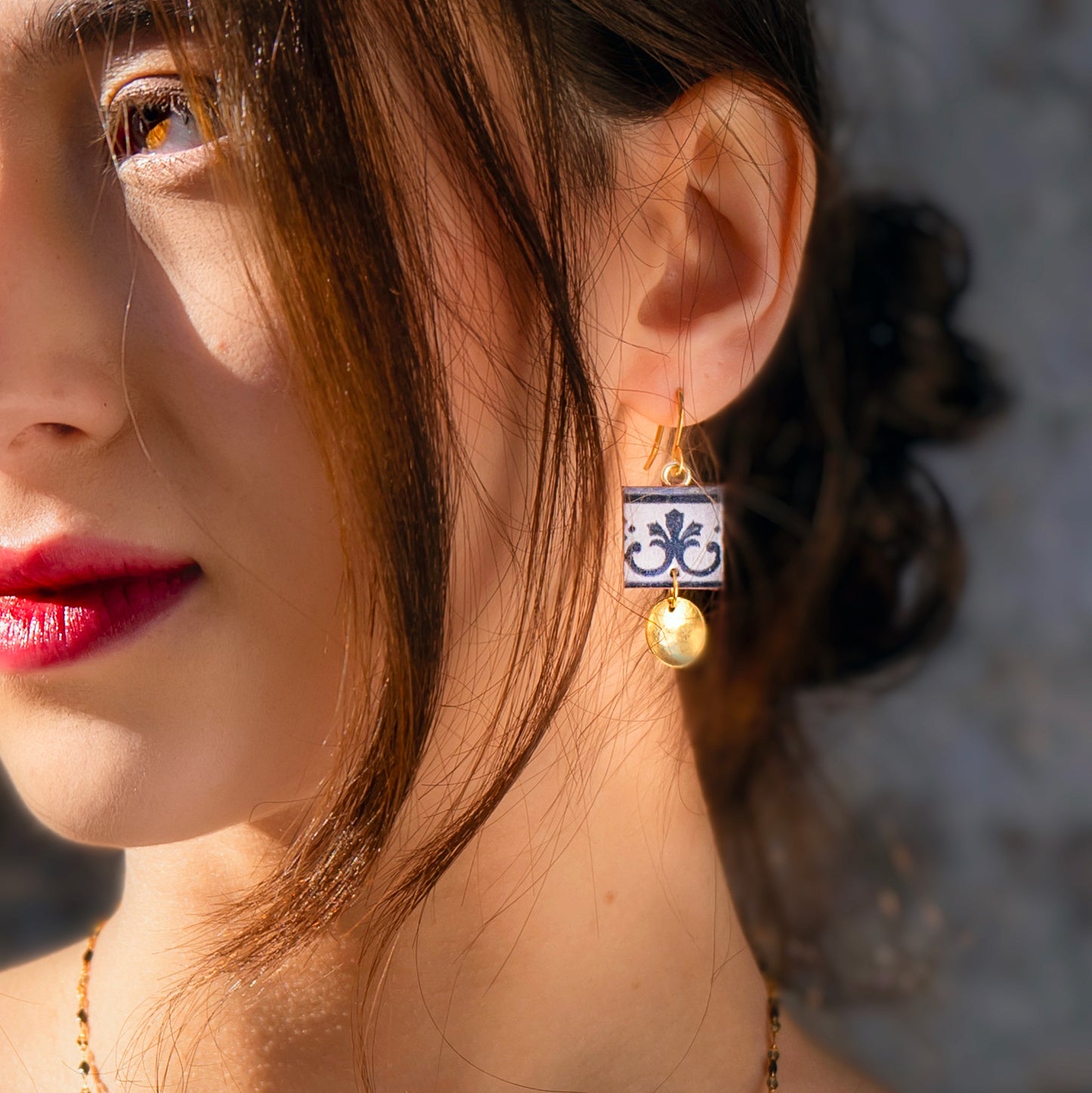 Orecchini artigianali ceramica in ottone, design moderno, fatta a mano in Italia, SICILIA