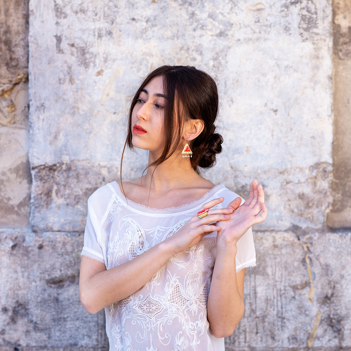 Orecchini artigianali ceramica in ottone, design moderno, fatta a mano in Italia, SICILIA