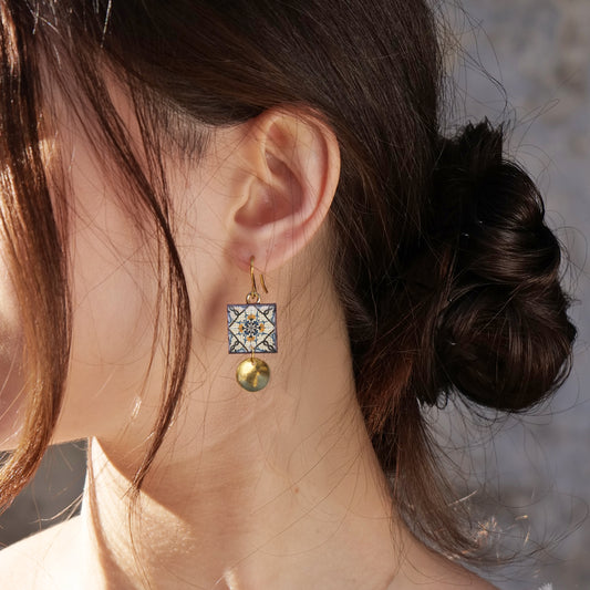 ORECCHINI artigianalI maiolica in ottone, design moderno, fatta a mano in Italia, SICILIA