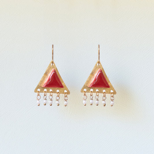 Orecchini artigianali ceramica in ottone, design moderno, fatta a mano in Italia, SICILIA