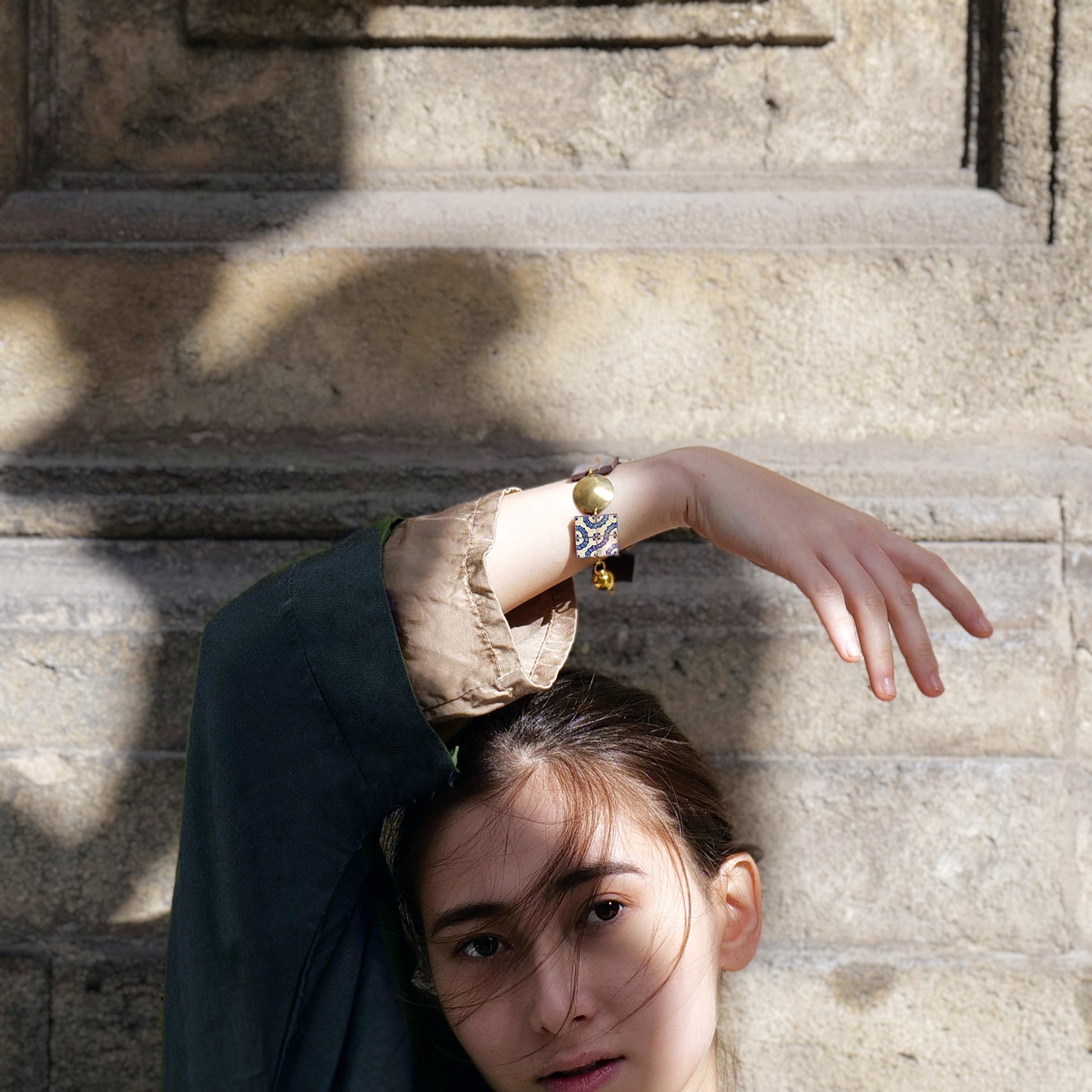 BRACCIALE artigianale maiolica in ottone, design moderno, fatta a mano in Italia, SICILIA