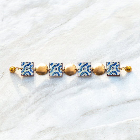 BRACCIALE artigianale maiolica in ottone, design moderno, fatta a mano in Italia, SICILIA

