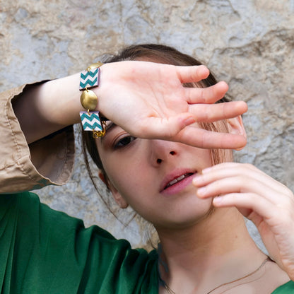 BRACCIALE artigianale maiolica in ottone, design moderno, fatta a mano in Italia, SICILIA
