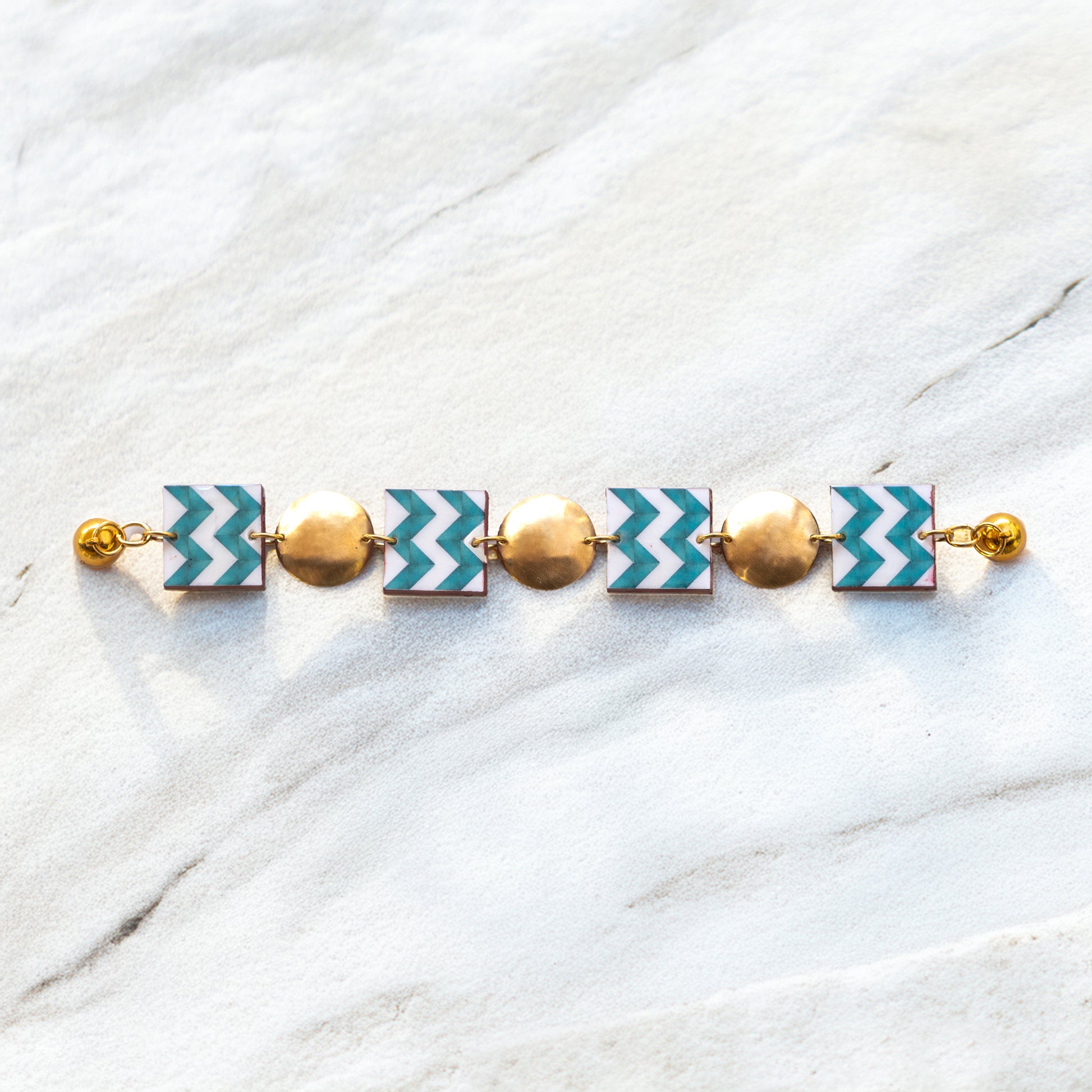 BRACCIALE artigianale maiolica in ottone, design moderno, fatta a mano in Italia, SICILIA
