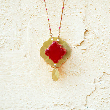 Collana artigianale maiolica in ottone, design moderno, fatta a mano in Italia, SICILIA