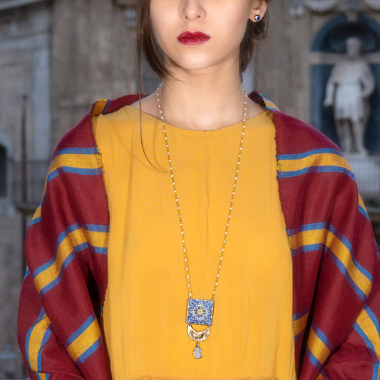 Collana artigianale ceramica in ottone, design moderno, fatta a mano in Italia, SICILIA
