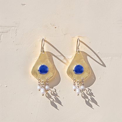 Orecchini artigianali ceramica in ottone, design moderno, fatta a mano in Italia, SICILIA