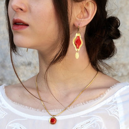 Orecchini artigianali ceramica in ottone, design moderno, fatta a mano in Italia, SICILIA