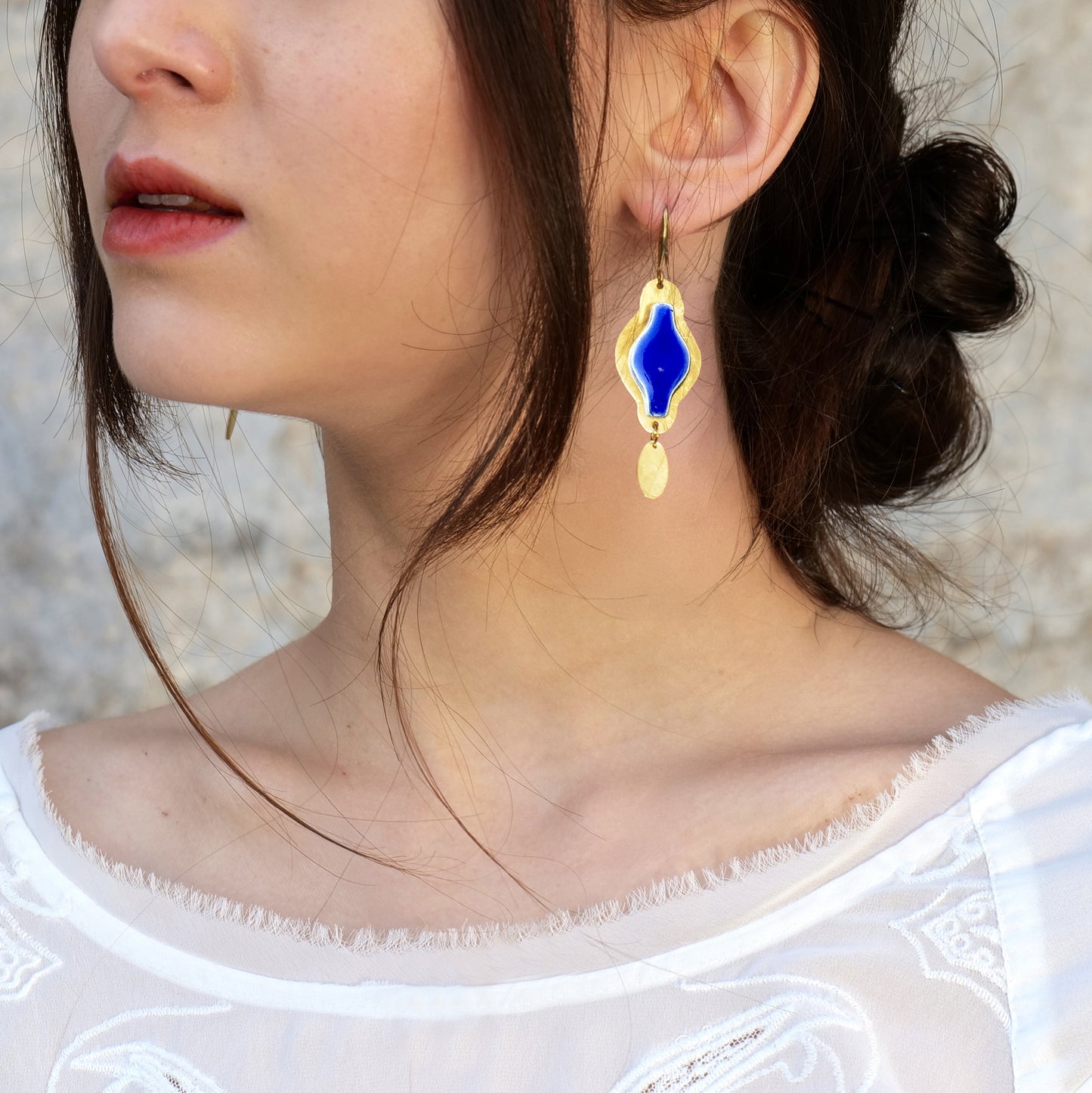 Orecchini artigianali ceramica in ottone, design moderno, fatta a mano in Italia, SICILIA