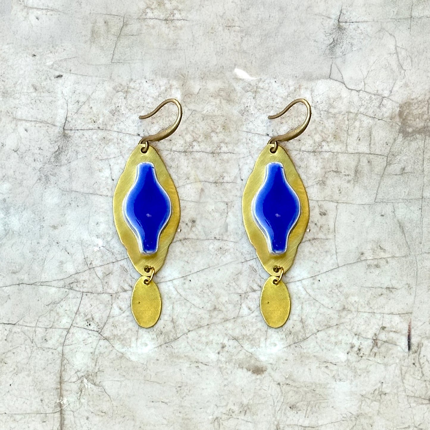 Orecchini artigianali ceramica in ottone, design moderno, fatta a mano in Italia, SICILIA