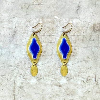 Orecchini artigianali ceramica in ottone, design moderno, fatta a mano in Italia, SICILIA