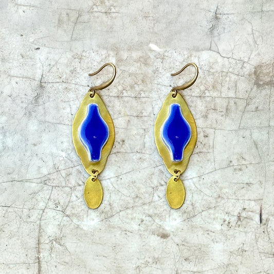 Orecchini artigianali ceramica in ottone, design moderno, fatta a mano in Italia, SICILIA