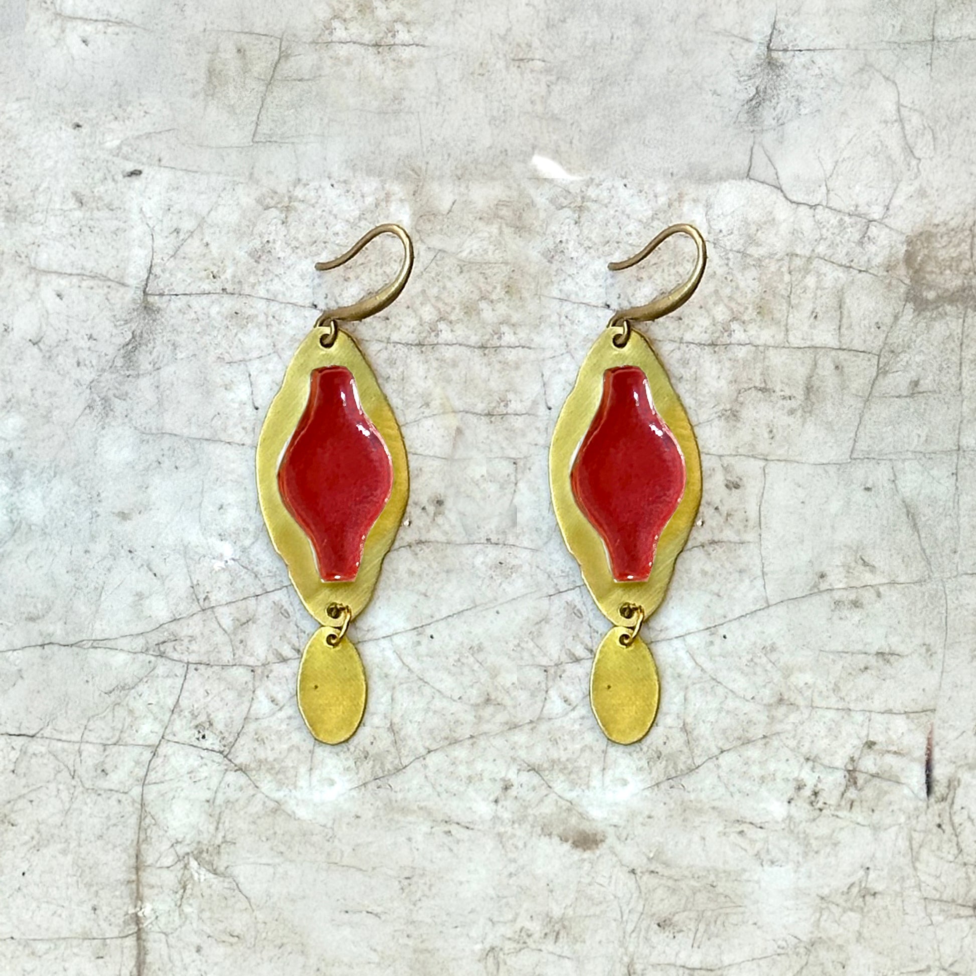 Orecchini artigianali ceramica in ottone, design moderno, fatta a mano in Italia, SICILIA