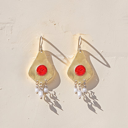 Orecchini artigianali maiolica in ottone, design moderno, fatta a mano in Italia, gioielli, SICILIA